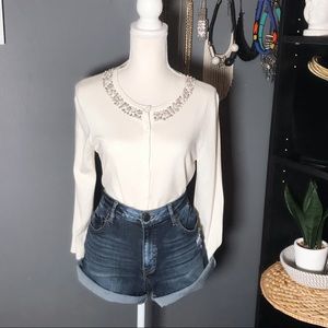 CABLE & GAUGE cream embellished cardigan